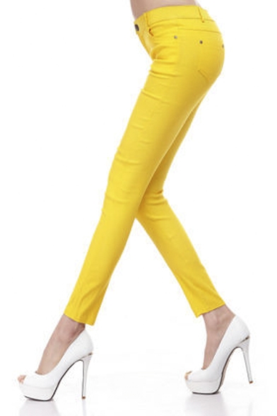 Women's Basic Five Pocket Stretch Candy Color Plain Skinny Pants