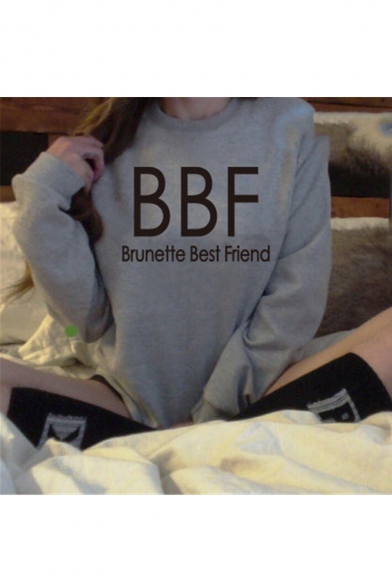 Women's BBF Blonde/Brunette Best Friend Letter Printed Pullover Sweatshirt