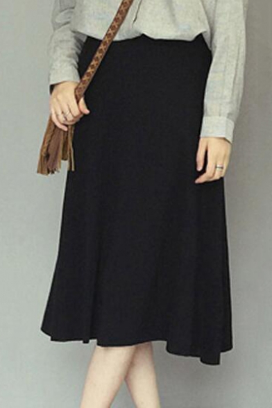 Women's High Rise Cotton A-Line Midi Pleated Plain Skirt