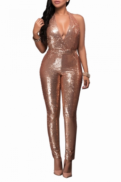 Women's Sexy Cocktail Club Bodycon One Piece Sequin Jumpsuit Romper