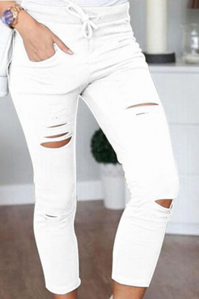Women's Solid Stretch Drawstring Casual Skinny Pants