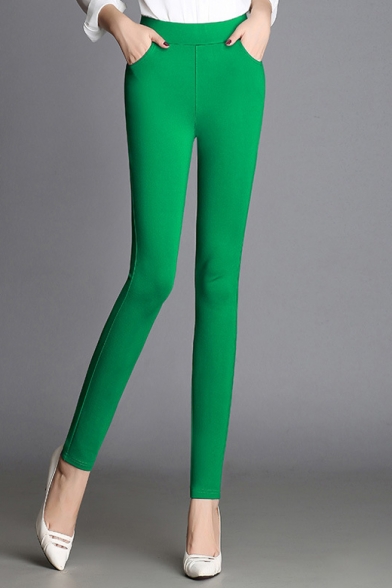 Women's Basic High Rise Solid Color Casual Skinny Pants