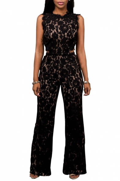 Women's Sexy Lace Crochet Cut out Hollow out Sleeveless Clubwear Romper Jumpsuit