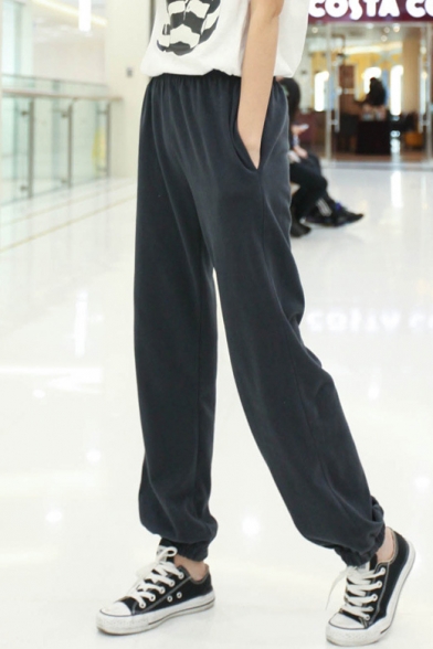 New Stylish Oversized Loose Elastic Waist Plain Sweatpants with Side Pockets