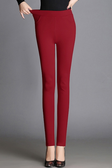 Women's Basic High Rise Solid Color Casual Skinny Pants