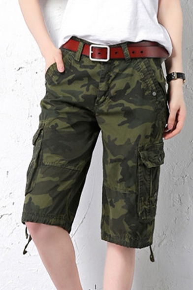 Women's Active Loose Fit Camouflage Ribstop Twill Bermuda Cargo Short Pants
