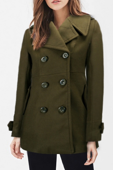 Women's Chic Notched Lapel Double Breasted Plain Coat