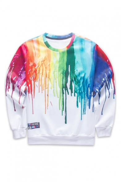 Unisex Fashion Colorful Printed Color Block Pullover Sweatshirt