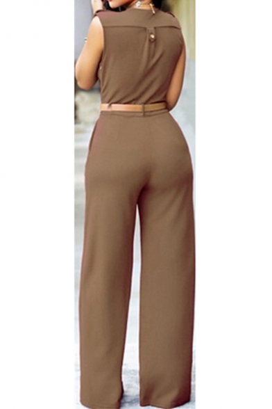 Women's Sleeveless V Neck Long Loose Jumpsuits Rompers
