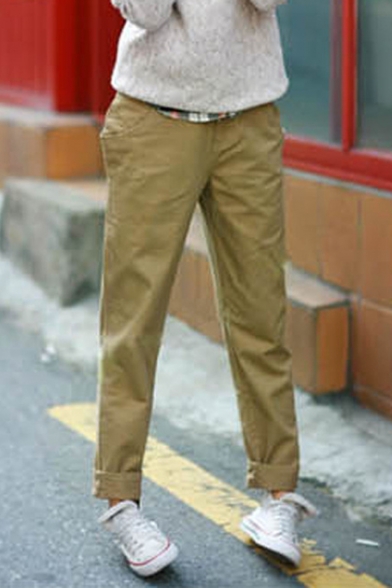 New Arrival Women's Plain Leisure Straight Pants with Side Pockets