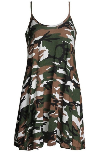 Sexy Fashion Spaghetti Straps Sleeveless Camouflage Printed Cami Dress
