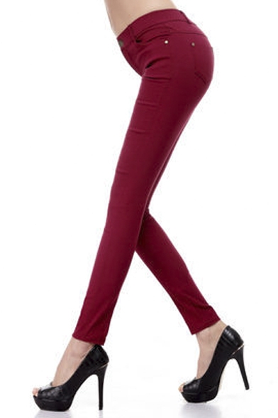Women's Basic Five Pocket Stretch Candy Color Plain Skinny Pants