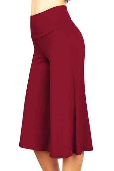 Fashionable Solid Color High Rise Full Length Wide-leg Pants for Women