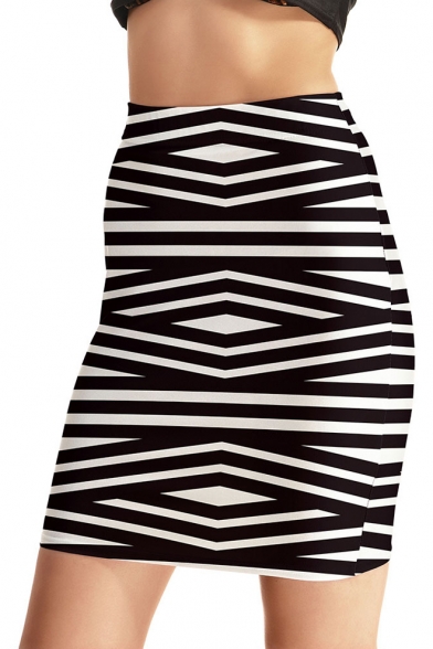 Women's Sexy Striped Print Bodycon Pencil Mini Skirt