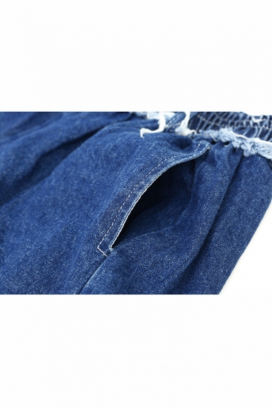 New Fashion Elastic Waist Raw Edge Contrast Stitching Oversize Shorts