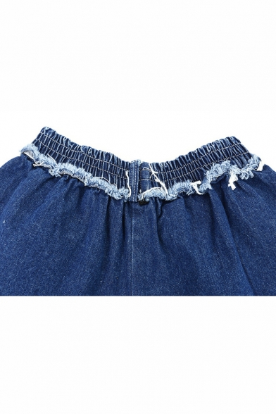 New Fashion Elastic Waist Raw Edge Contrast Stitching Oversize Shorts