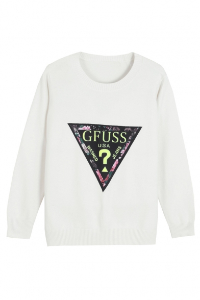 Women's Basic Round Neck Long Sleeve Letter Print Knit Pullover Sweater