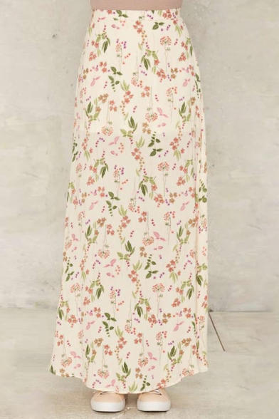 Floral Printed Split Side Chiffon Maxi Skirt