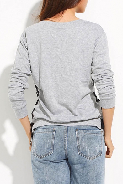 Women's Raglan Sleeve Round Neck Casual Plain Sports Sweatshirt with Side Lace-Up