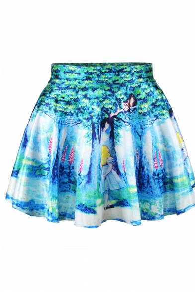 Pure Forest Print High Waist Pleated Mini Skirt