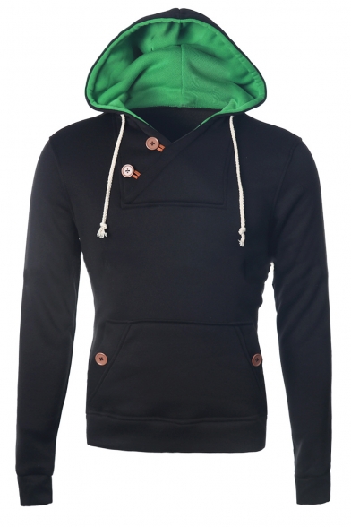 Unisex Contrast Drawstring Hooded Long Sleeve Hoodie Sweatshirt with One Pocket