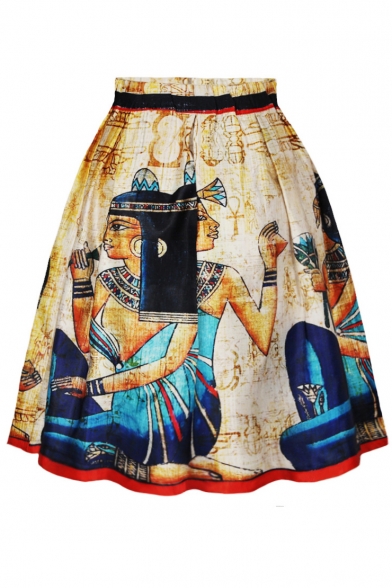 Vintage Egyptian Mural Print A-Line Skirt