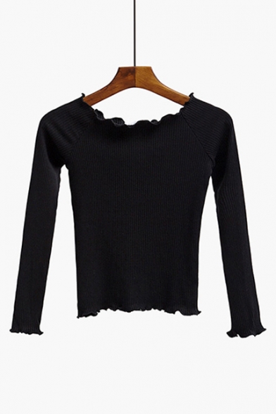 Sexy Off the Shoulder Raglan Long Sleeve Plain Cropped Sweater