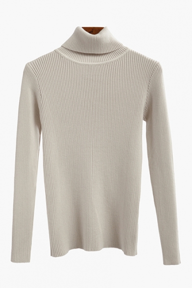 Fashion Slim Turtleneck Long Sleeve Plain Pullover Sweater