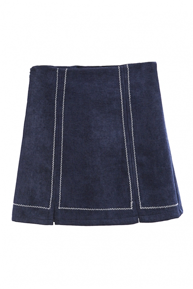 Women's Chic Zip Side High Waist Mini A-Line Skirt in Seamed Detail