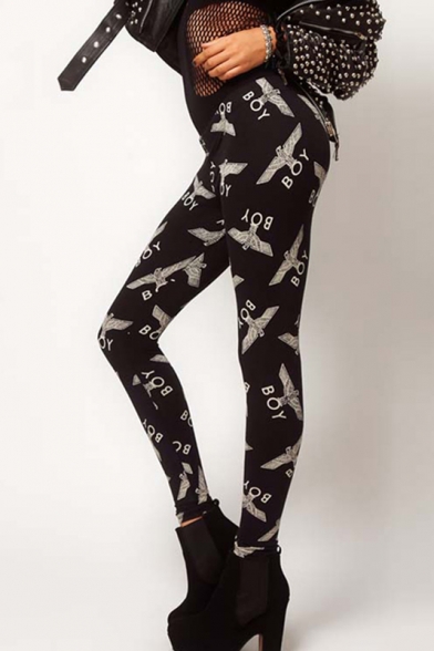 Boyfriend Punk Style Eagle Printed Fashion Skinny Leggings