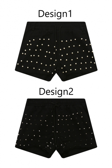 New Arrival Drawstring Waist Studded Plain Fashion Mid Waist Shorts