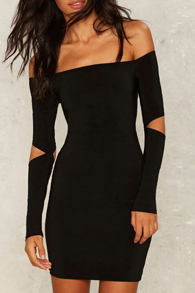 Women's Fashion Off the Shoulder Cut Out Sleeve Bodycon Mini Dress
