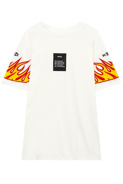 Women's Round Neck Fire Printed Short Sleeve Casual Basic Tee