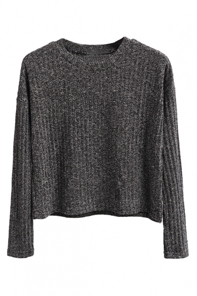 Fashion Round Neck Long Sleeve Plain Cropped Sweater