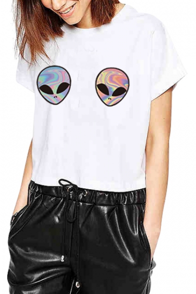 Alien Printed Short Sleeve Round Neck Cropped Tee