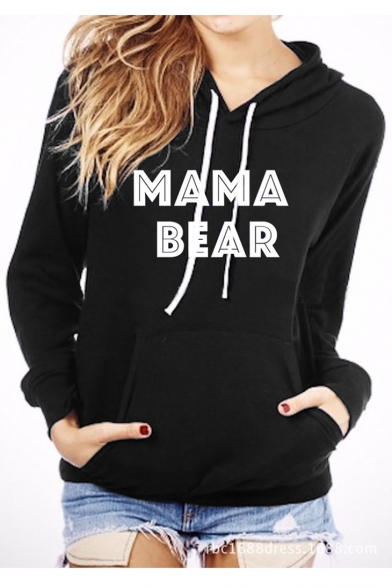 MAMA BEAR Letter Printed Drawstring Hooded Long Sleeve Hoodie Sweatshirt with One Pocket