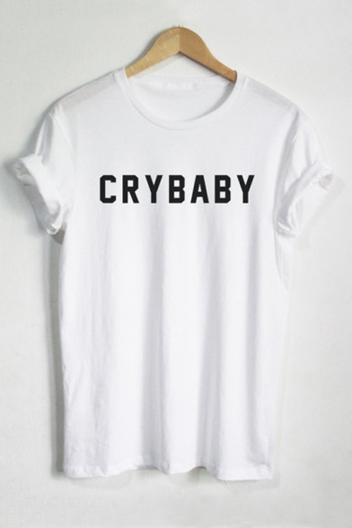 Simple CRYBABY Letter Printed Round Neck Short Sleeve Tee ...