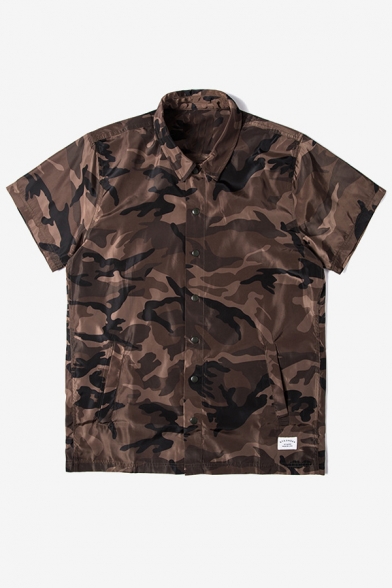 Camouflage Pattern Lapel Collar Short Sleeve Single Breasted Shirt