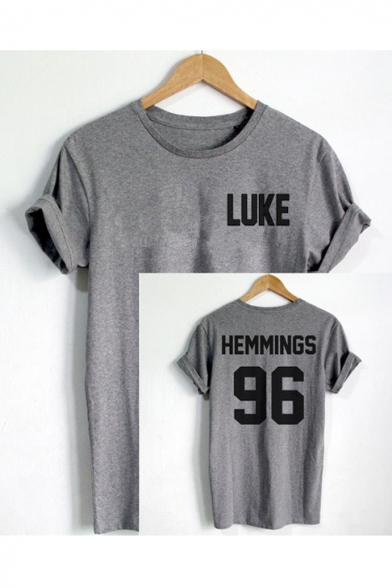 LUKE HEMMINGS 96 Letter Printed Short Sleeve Casual Tee with Round Neck