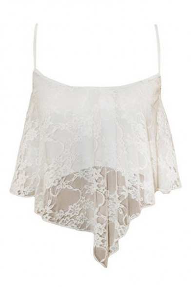 Sexy Spaghetti Straps Lace Cover-Up Plain Cropped Cami Top