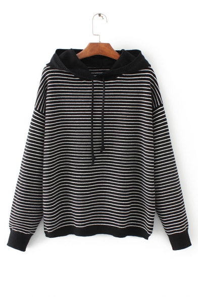 Women's Color Block Striped Print Long Sleeve Elbow Patched Knit Hoodie