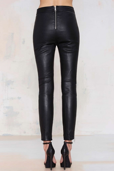 Women's Stylish Zip Back Leather Skinny Leggings
