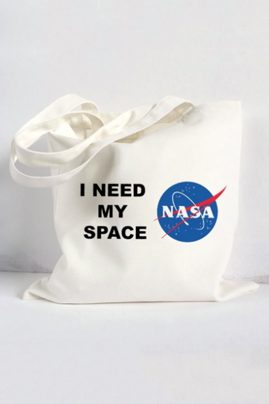 I NEED MY SPACE Letter NASA Logo Printed Shoulder Bag