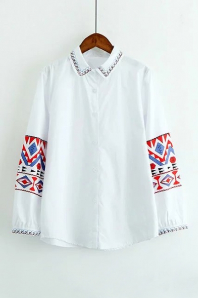 Leisure Lapel Single Breasted Tribal Printed Long Sleeve Shirt