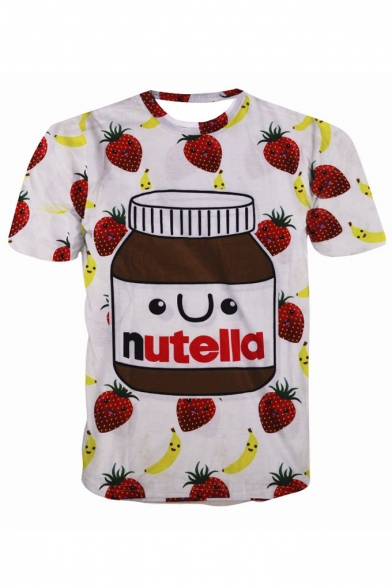 Lovely Cartoon Letter Printed Color Block Short Sleeve Round Neck Tee