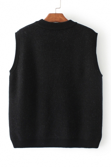 Contrast Pentacle Crochet Sleeveless Round Neck Knitted Sweater