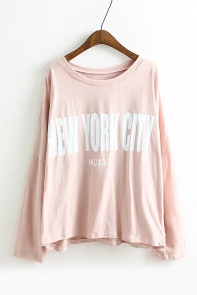 NEW YORK CITY Letter Printed Round Neck Long Sleeve T-Shirt