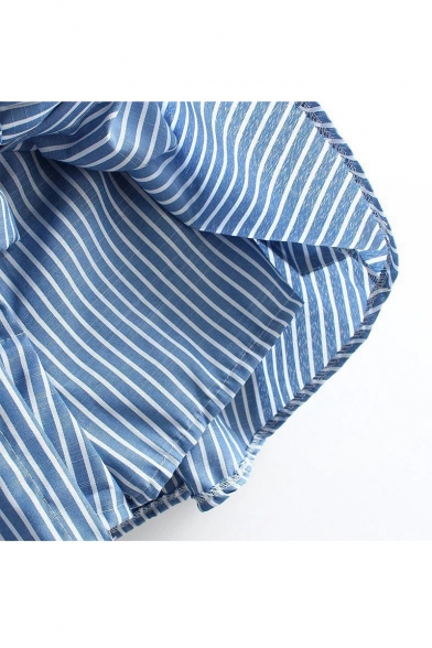 Vertical Striped Print Elastic Waist Bow Design Basic Skort