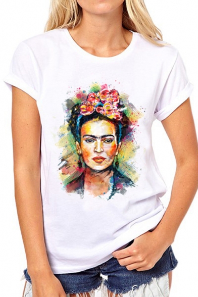 Fashion Character Oil Painting Printed Short Sleeve Round Neck Tee