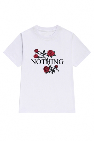 Casual NOTHING Floral Printed Short Sleeve Round Neck Tee